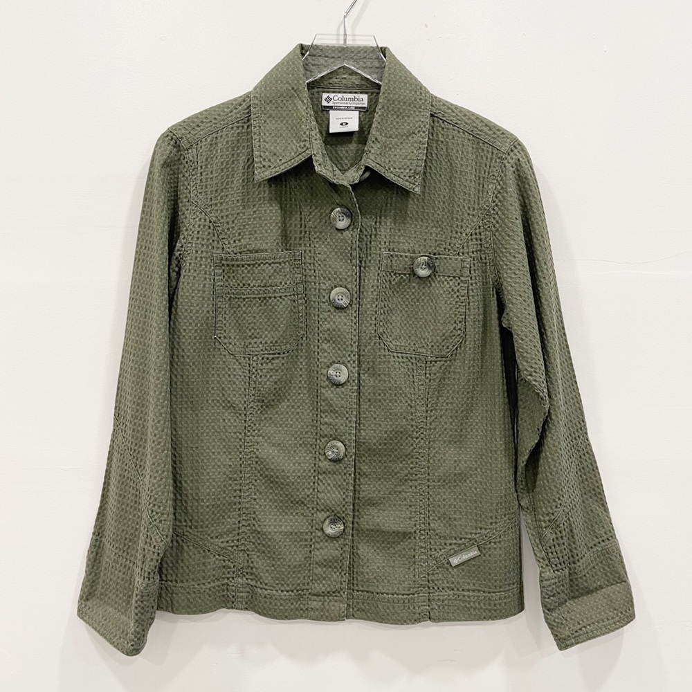 Columbia Waffle Weave Shirt Jacket Olive Green M